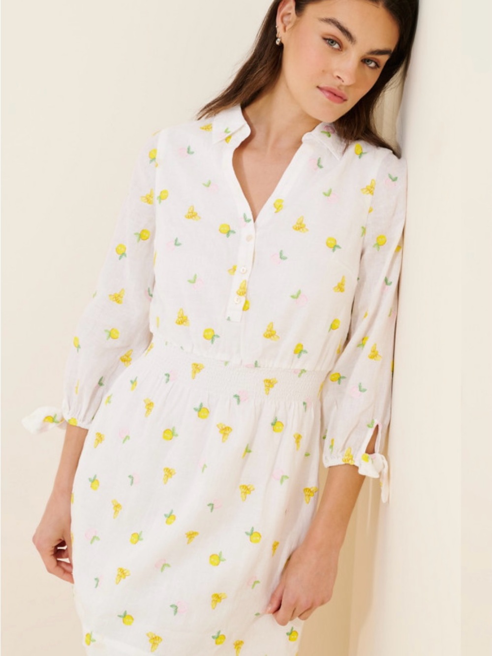 Lilly Pulitzer Seacoast Linen White Embroidered Mini Shirt Dress